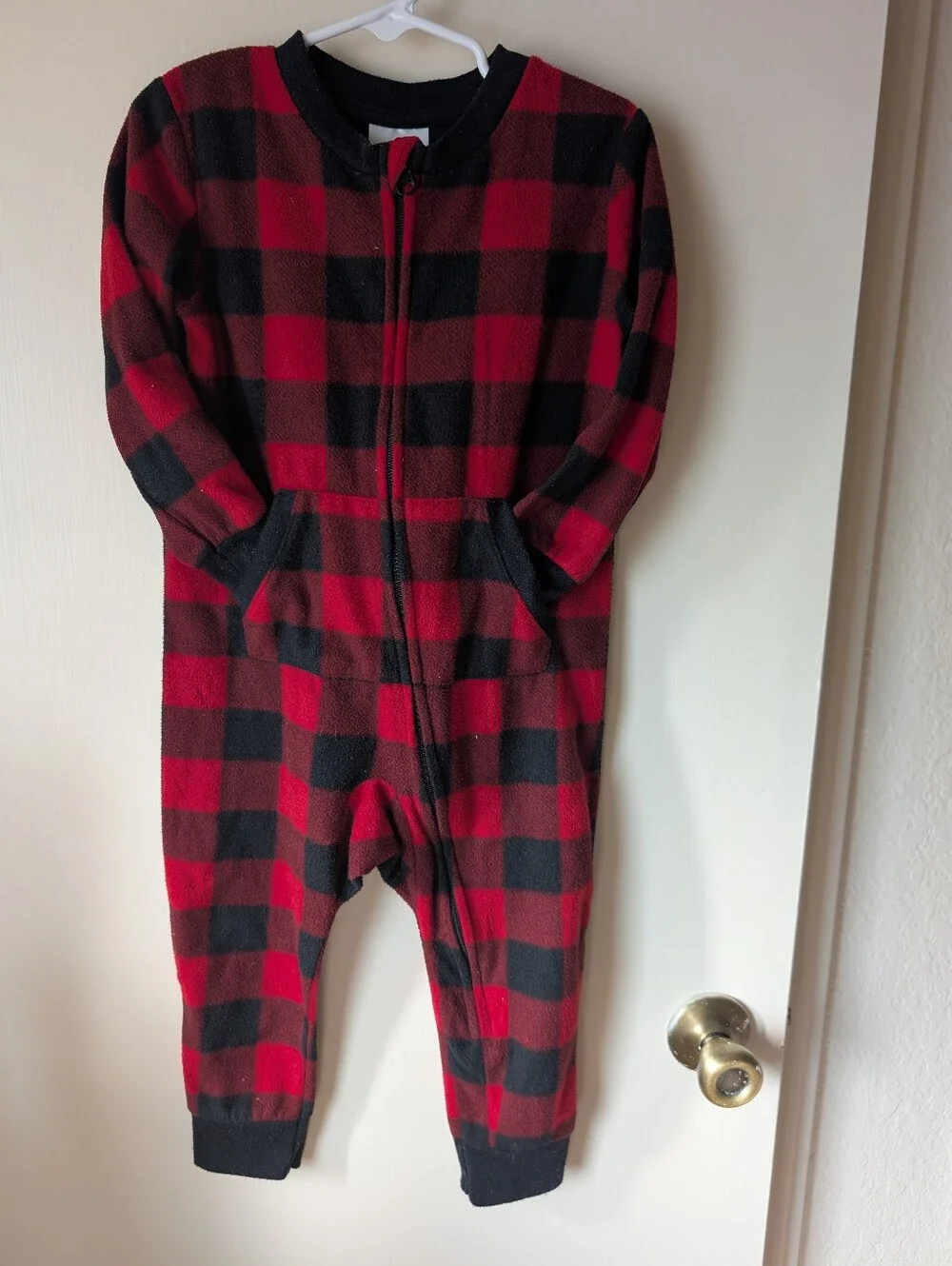 Kids 2t-Red and Black Buffalo Plaid One-Piece Pajama Onesie